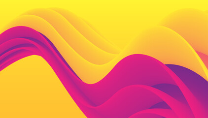 Yellow and magenta fluid wave on gradient background. Abstract wave background image design elements.