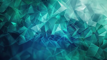 An HD image of an abstract background featuring a complex web of triangles and hexagons in various shades of blue and green.