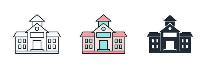 School building Icon symbol vector illustration isolated on white background