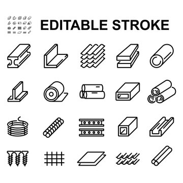 set of vector line icons related to metal.