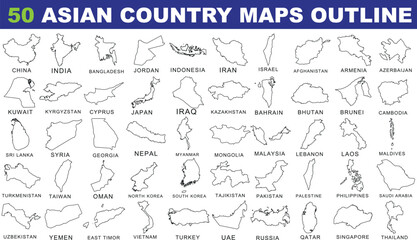 Detailed Outline Maps of All 50 Asian Countries