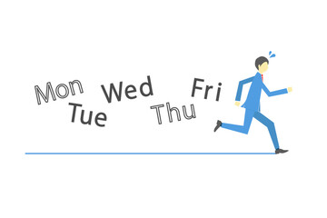汗をかきながら一週間を走り切るビジネスマンのイラスト
