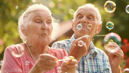 Fototapeta premium Seniors Blowing Bubbles