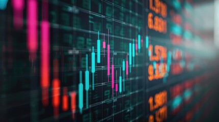 Increase in stock market values shown on a digital screen, economic growth, financial surge