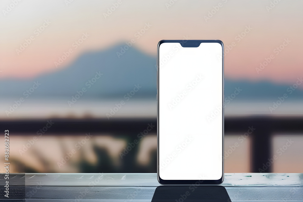 Sticker front view of a new modern generic frameless smartphone with blank white screen isolated on a transparent background