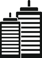 Simple black and white illustration of two city skyscrapers