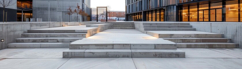 Obraz premium Urban plaza with concrete sculptures, public art, community space