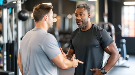 fitness trainer guiding a client through exercises in a gym, emphasizing health, fitness, and personal training