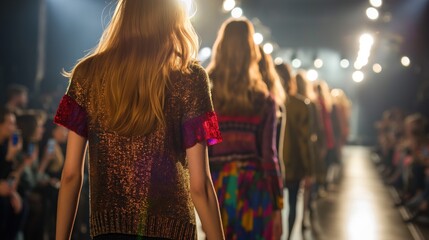 Model showcases clothing on a runway, highlighting its advantages and flaws, helping designers improve their models
