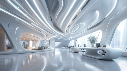 Innovative 3D corporate structure: futuristic workspace design, ideal for showcasing modern commercial concepts