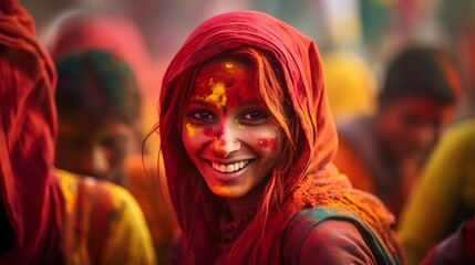 Fototapeta premium Woman Celebrating Holi Festival