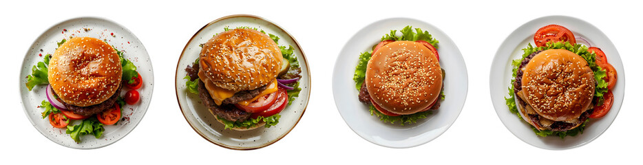 Burger on plate on white transparent background