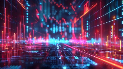 Vibrant Futuristic Holographic Financial Data Display with Growth Charts