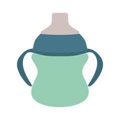 Baby sippy cup with handles. Baby drinking bottle. Isolated vector illustration for your design