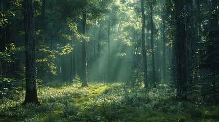 Obraz premium Woodland scene: forest landscape with generous copy space for text, ideal for nature and environmental visuals.