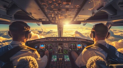 Fototapeta premium Pilots Cockpit Sunset Flight