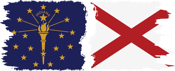 Alabama and Indiana states grunge brush flags connection, vector