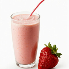 Strawberry smoothie or milkshake, isolated on white background