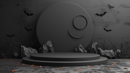 3d blank podium for your product. Halloween decoration. Halloween concept. Generative AI.