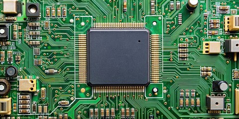 Fototapeta premium Printed circuit board with various electronic components , Technology, Electronics, Motherboard, Circuitry