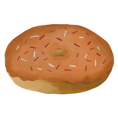 Watercolor chocolate Sprinkles donut for food bakery menu or birthday invitation