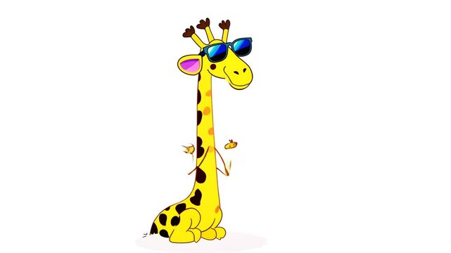 Giraffe Wearing Sunglasses on White Background Generative AI