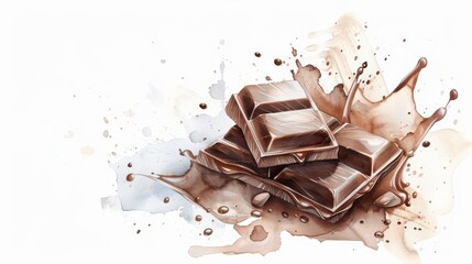 Fototapeta premium Artistic splash of chocolate with bars of rich, creamy dark chocolate, perfect for dessert and confectionery themes.
