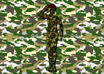 迷彩柄と敬礼をする軍人 © Tsukasa