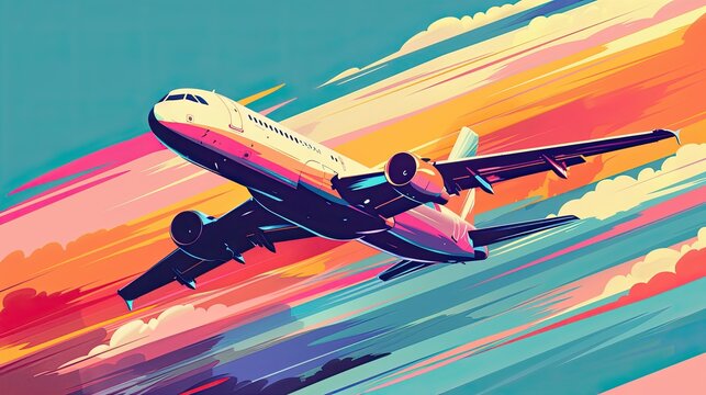 Aviophobia flat design side view fear of flying cartoon drawing Triadic Color Scheme