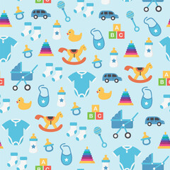 seamless repeating pattern of various kinds of baby boy equipment