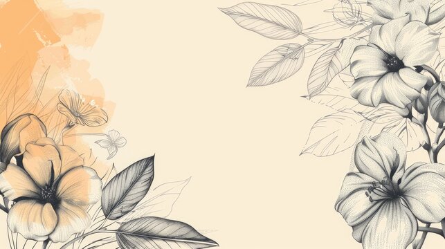 Hand drawn botanical themed banner with space for text featuring a mix of floral elements and sketchy lines