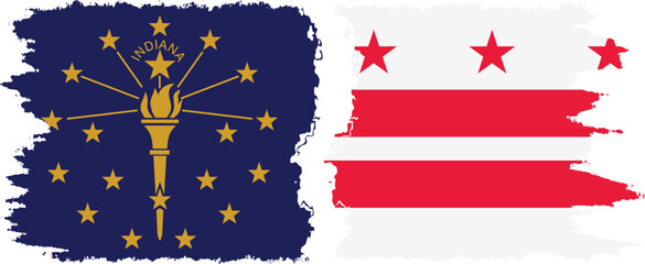 District of Columbia USA - Washington, DC and Indiana state grunge brush flags connection vector