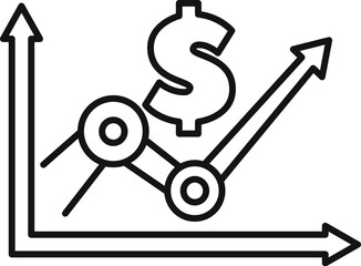 Line art icon of a dollar sign growing on a statistical chart, representing a positive financial trend
