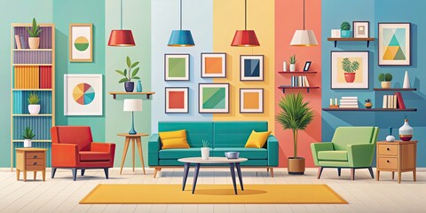 Flat showcase featuring various colorful and modern designs, digital, art, graphic, portfolio, creativity, display