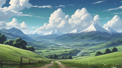 Obraz premium Serene Mountain Valley Landscape