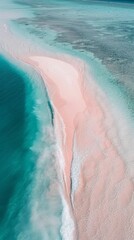 The edge of the beach is white, and in front there's a large area of blue water