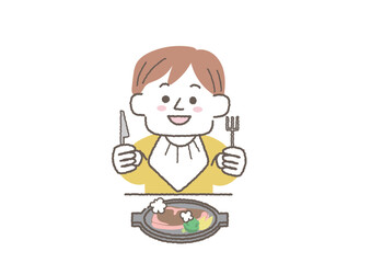 肉中心の食事をしている男性のイラスト