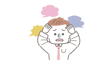 周囲の意見にストレスを感じている男性のイラスト