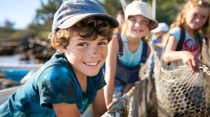 Children Learning About Sustainable Fishing Practices for Marine Resource Management