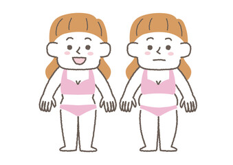 太っている女性と痩せている女性のイラストセット