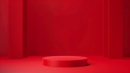 Empty Red Geometric Podium or Platform in Minimalist 3D Studio Scene