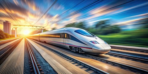 Fototapeta premium High-speed bullet train in motion with blurred background , modern, rail travel, transportation, speed, movement, technology
