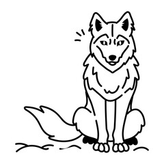 Sitting wolf icon in hand drawn style 