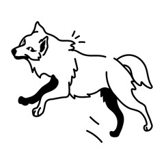 Jumping wolf icon in doodle style 