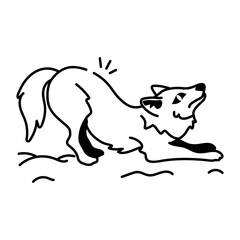 A doodle style icon of wolf stretching 