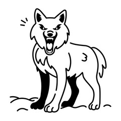 A doodle style icon of an angry wolf 