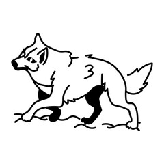 A hand drawn icon of wolf walking 