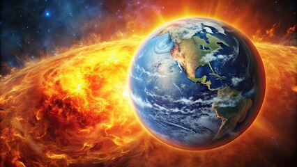 Fototapeta premium Earth being heated up by a giant planet causing extreme temperatures on the planet's surface, earth
