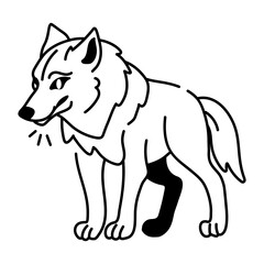 A hand drawn icon of standing wolf 