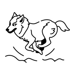 A doodle style icon of wolf running 